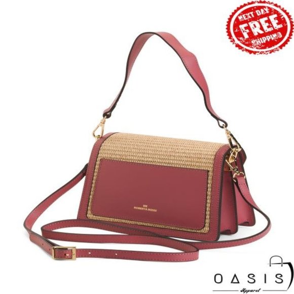 CHIARA FERRETTI Made In Italy Leather Geometric Flap Over Shoulder Bag With Raff - Picture 4 of 4